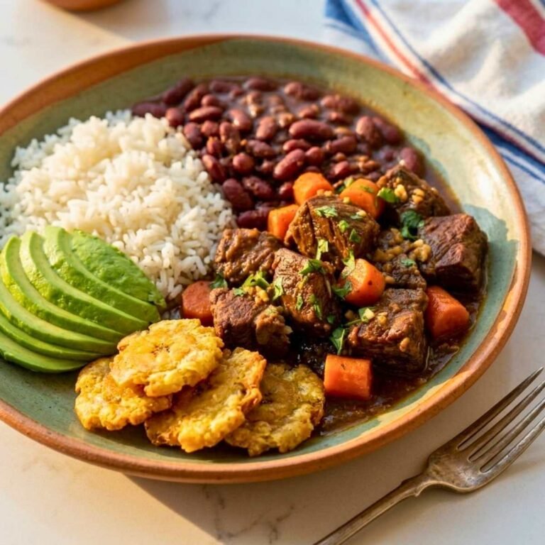 Dominican carne guisada in caldero with sofrito tomato sauce and fresh cilantro