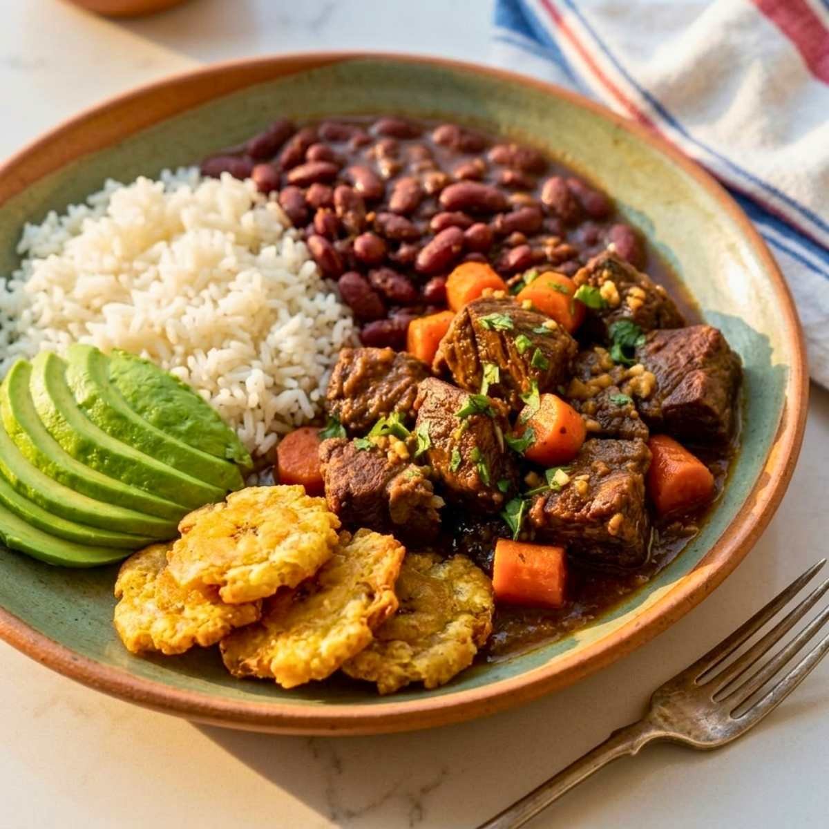 Dominican carne guisada recipe - high-protein dominican beef stew (45 minutes) 2 Dominican carne guisada in caldero with sofrito tomato sauce and fresh cilantro