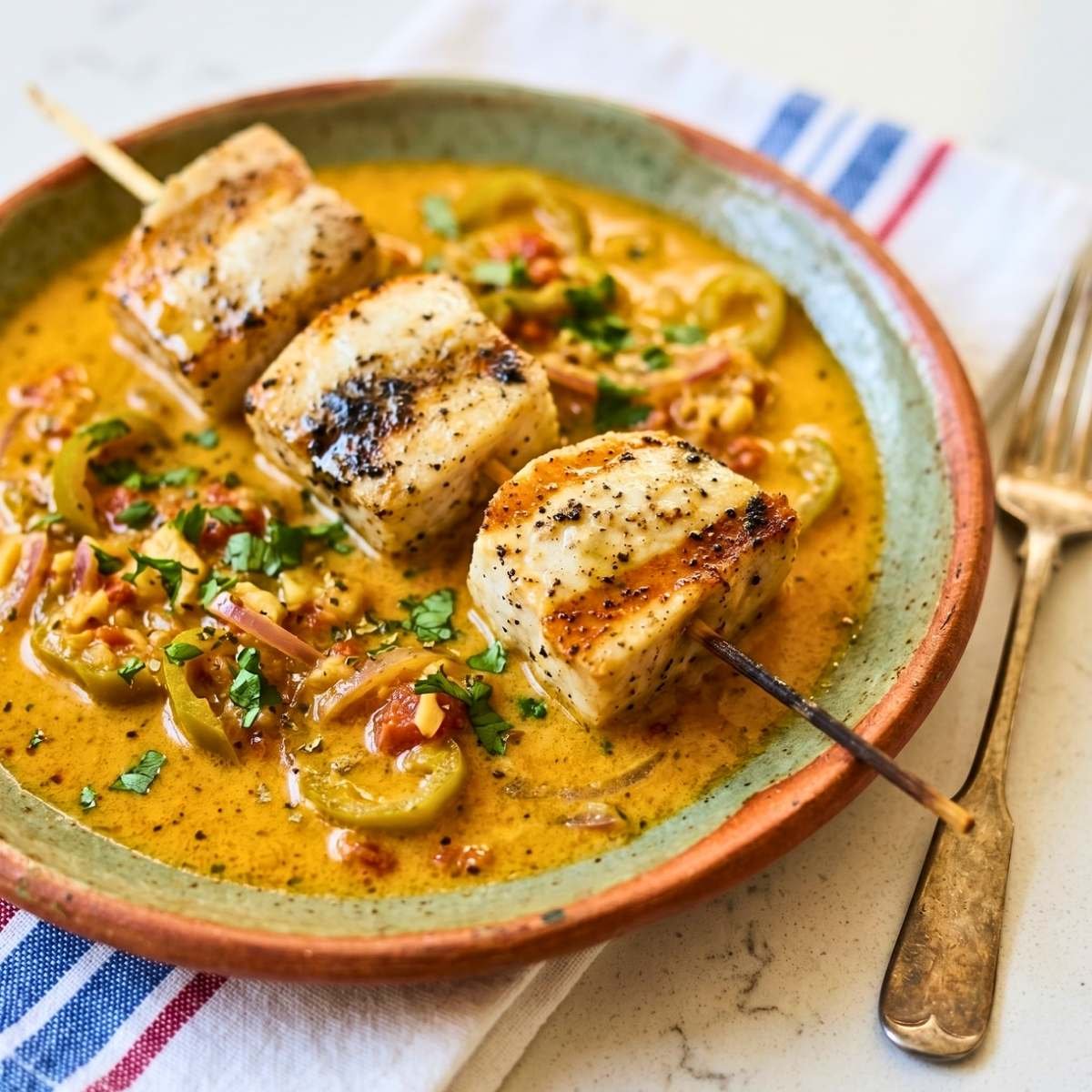 Dominican Dorado Fish Skewers with Coconut Sauce Samaná Style