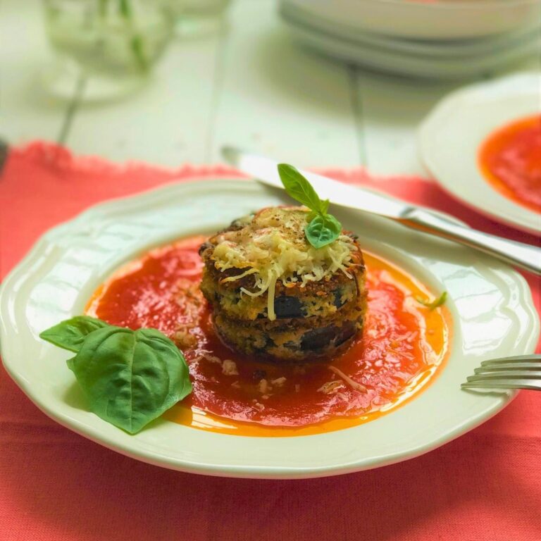 Air Fryer Eggplant Parmesan Stacks with Mozzarella