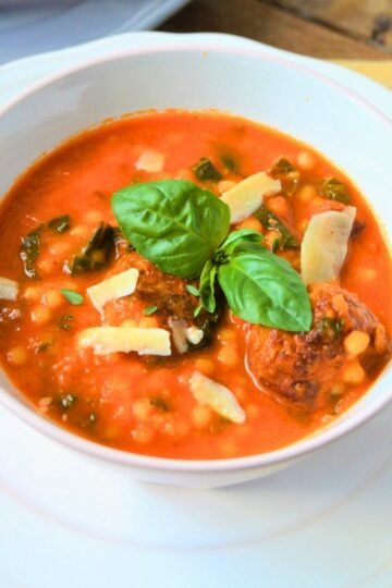 High-Protein Turkey and Pork Meatball Tomato Soup