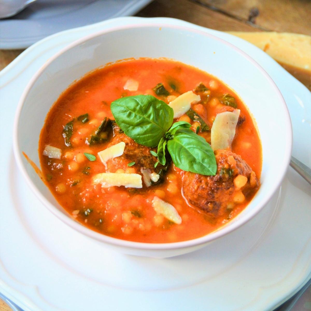 High-Protein Turkey and Pork Meatball Tomato Soup