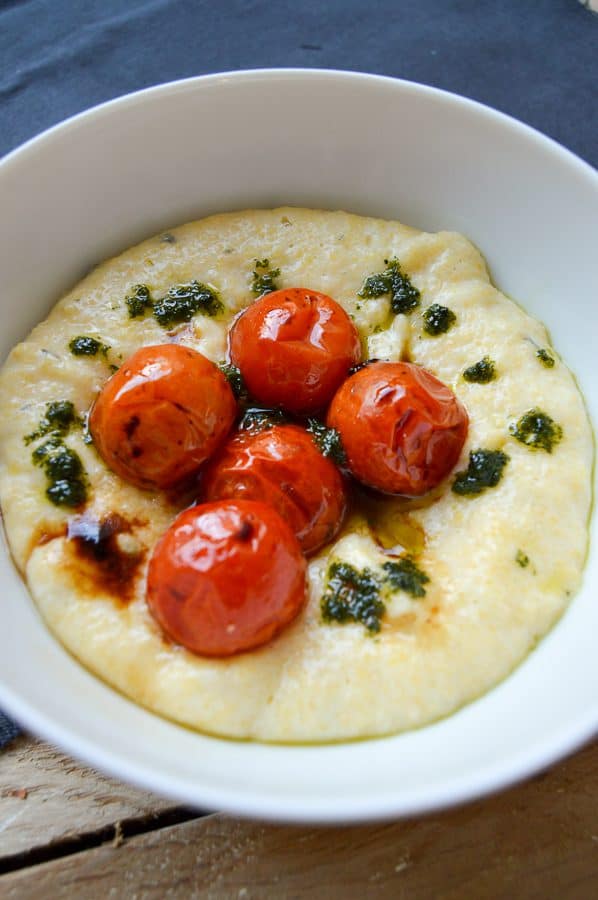 Creamy polenta with roasted tomatoes