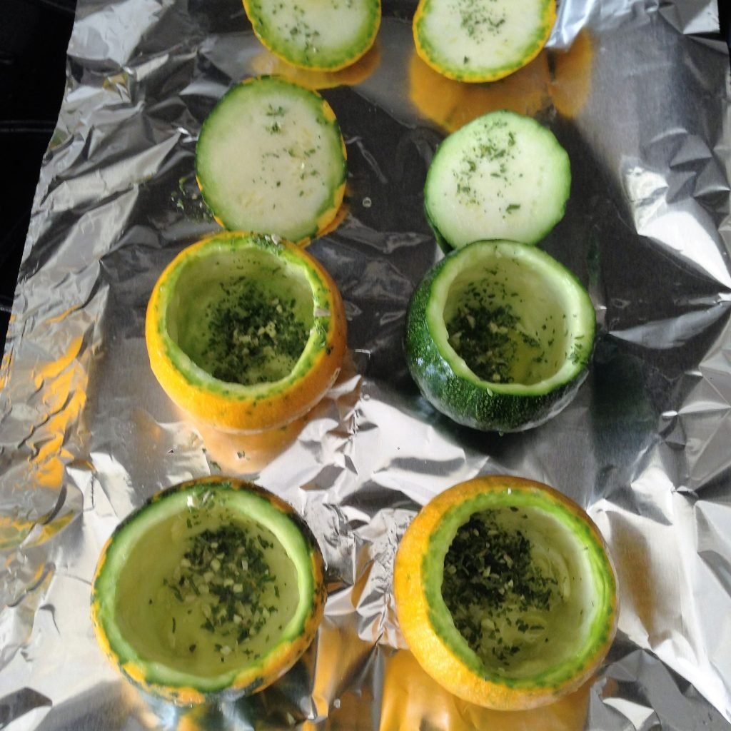 Pork sausage and rice filled zucchini