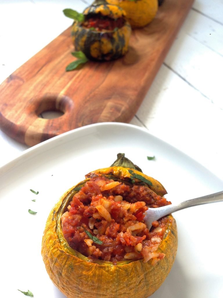 Pork sausage and rice filled zucchini