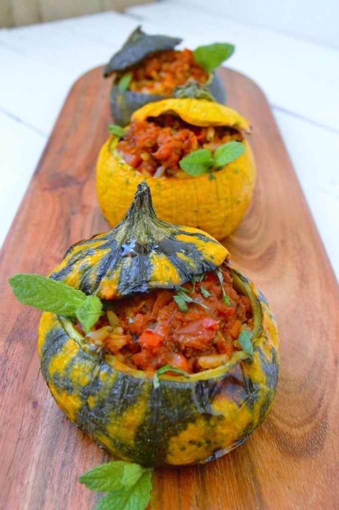 Pork sausage and rice filled zucchini