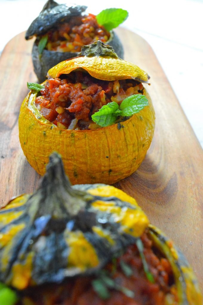 Pork sausage and rice filled zucchini