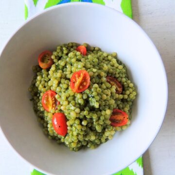 High-Protein Arugula Pesto Pearl Couscous Salad
