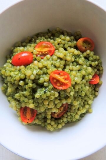 High-Protein Arugula Pesto Pearl Couscous Salad