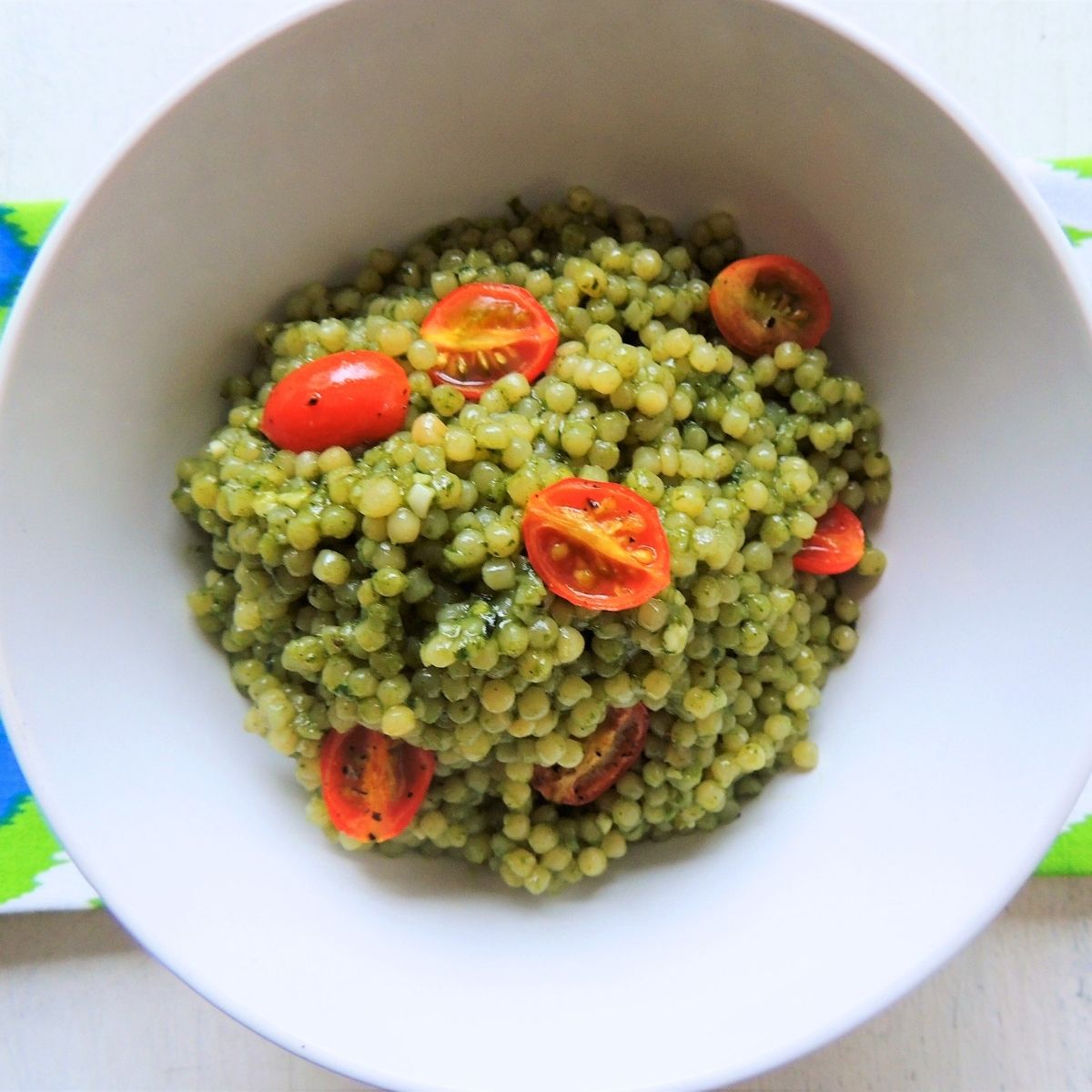 High-Protein Arugula Pesto Pearl Couscous Salad