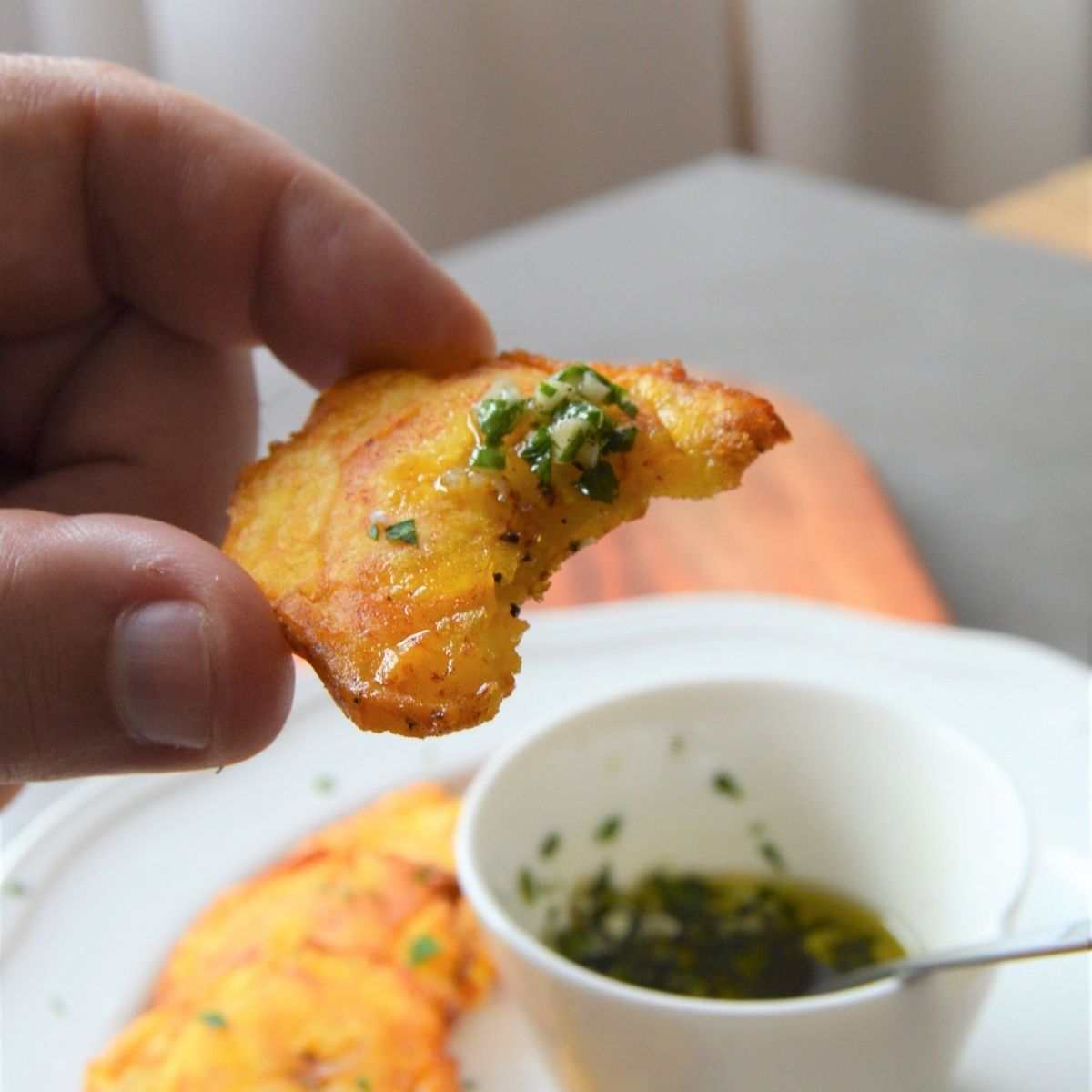 Air Fryer Tostones (Twice-Cooked Green Plantains)