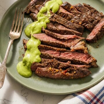 Dominican Air Fryer Churrasco - 42g Protein, 16 Minutes, Cilantro Avocado Crema