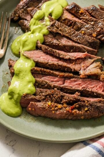 Dominican Air Fryer Churrasco - 42g Protein, 16 Minutes, Cilantro Avocado Crema